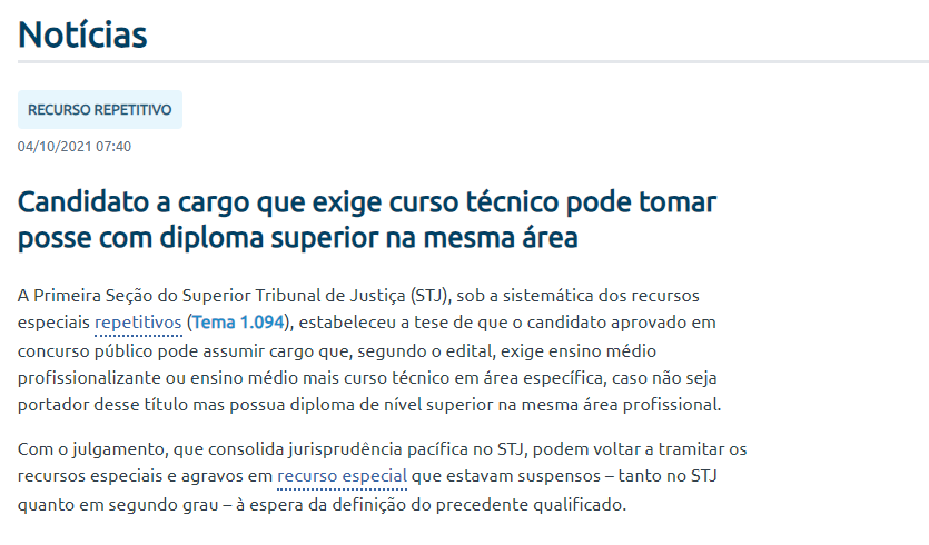 Trecho da notícia do STJ sobre o Tema 1.094